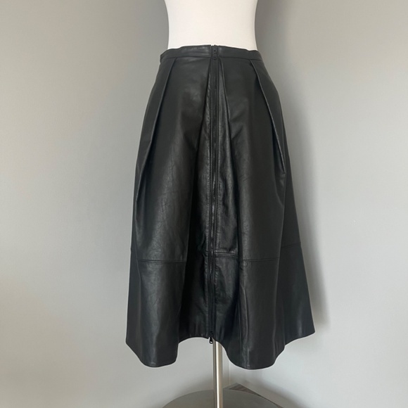 Tibi Leather Full Pleated Zip A-line Black Cocktail Skirt - Picture 6 of 15